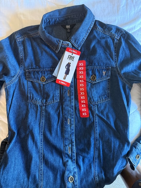 Frye Indigo Denim Shirt Midi Dress with Tie Waist - Picture 6 of 7